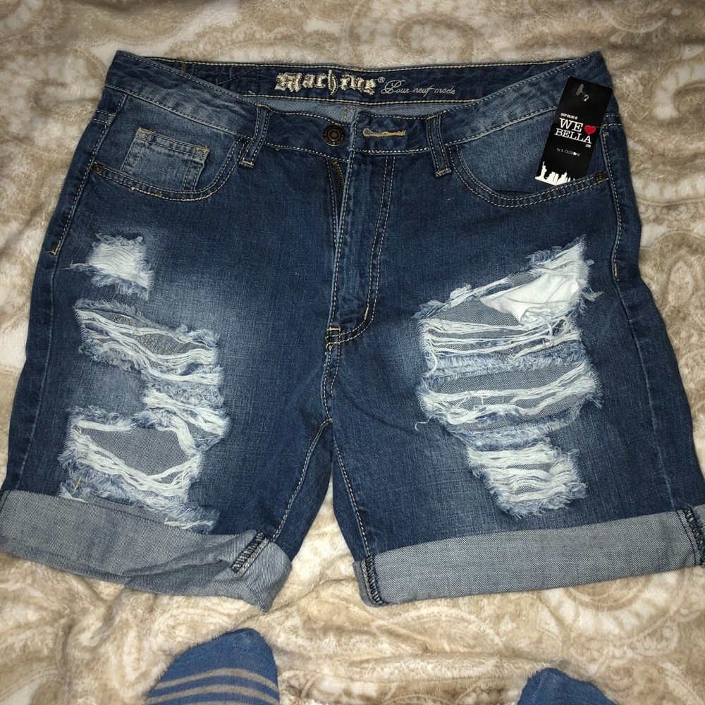Distressed jean shorts